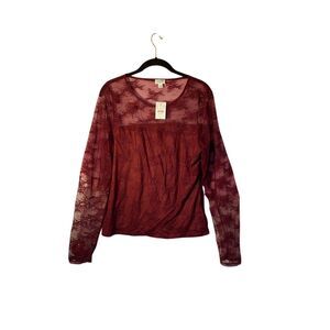 NWT, J.Crew women’s burgundy lace, long sleeve top size large